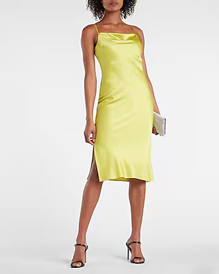 Satin Cowl Neck Midi Slip Dress | Express