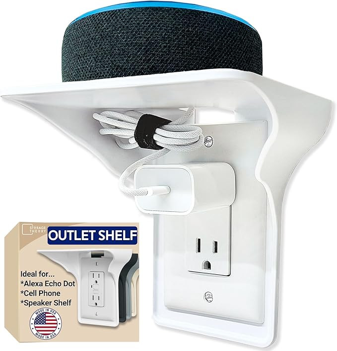 Storage Theory Power Perch Outlet Shelf with Cord Storage Strap – Alexa Wall Mount, Electric To... | Amazon (US)