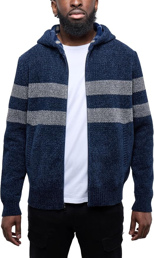 CULTURA AZURE Mens Zip Up Plaid Lined Knit Cardigan Hooded Sweater, Full Zip Classic Fit Sweater ... | Amazon (US)