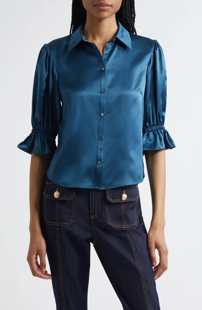 Fiona Ruffle Cuff Silk Button-Up Shirt | Nordstrom