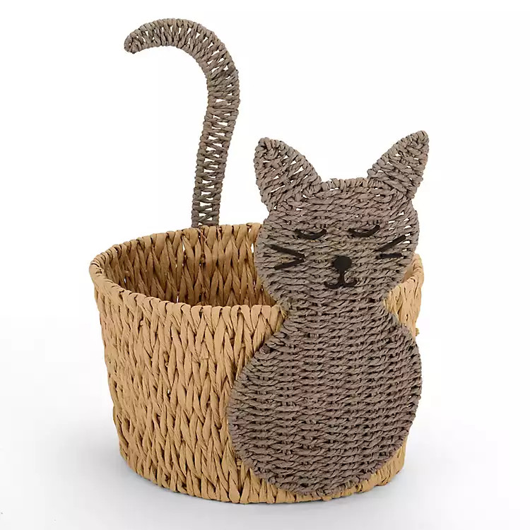 Gray Cat Rattan Basket | Kirklands