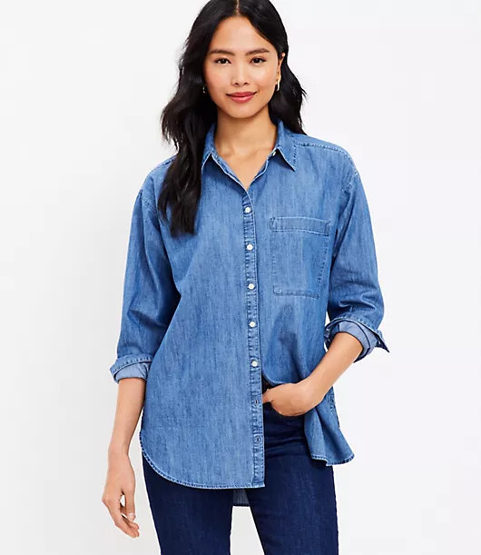 Loft Chambray Oversized Everyday Shirt | LOFT
