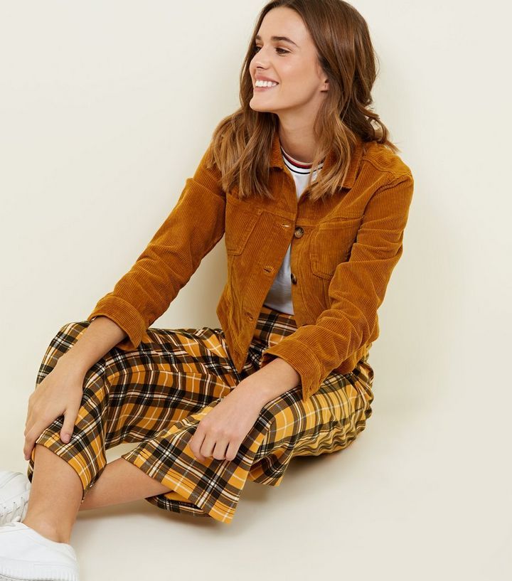 Mustard Check Cropped Trousers Add to Saved Items Remove from Saved Items | New Look (UK)