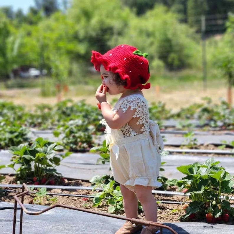 Red Strawberry Bucket Hat for Kids Cute Fruit Crochet Handmade Hat - Etsy | Etsy (US)