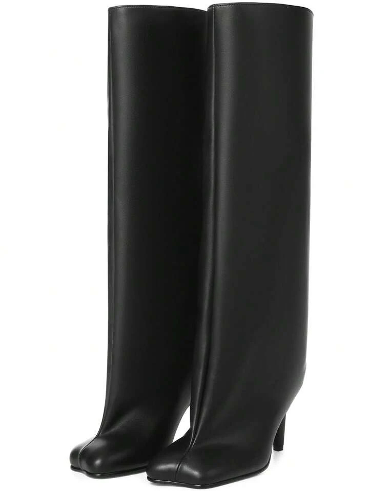 Luxury Fashion Women's Knee High Long Boots Square Toe Wide Calf Stiletto Heel Tall Boots | SHEIN