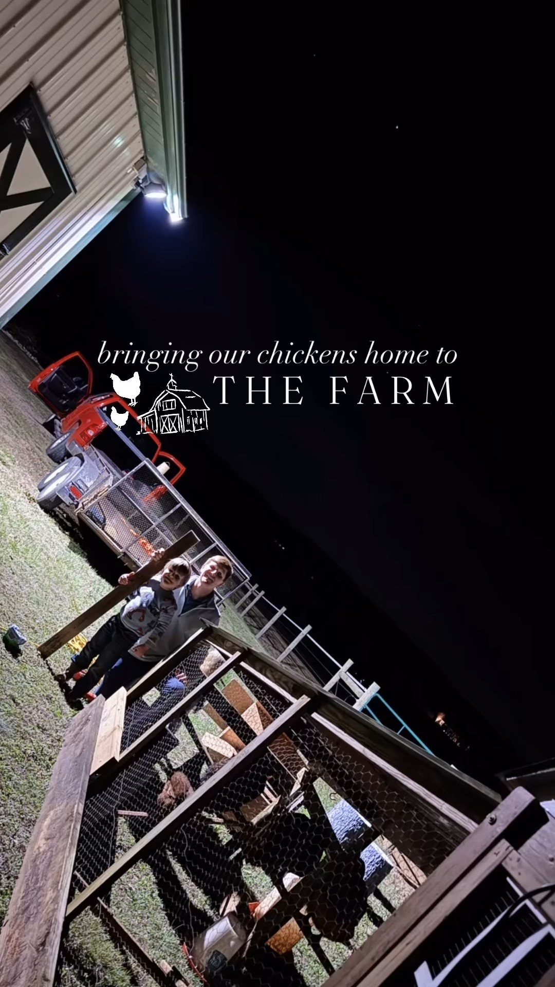 A little *vlog* of bringing our chickens home sweet home to the farm 🤗🐓🤠🚜🌾🛠️🪵🥚🛻 #farmvlog #raisingchickens 

Our ladies 🐓 were so happy to be in their new coop 🤗 right next to the barn 🐴🤠 and it just all felt so special 🛠️🫶🏽 - *now* we are officially fully moved in to the farm y’all!! ☺️🚜🌾 We can’t wait to share farm fresh eggs 🥚 with our new neighbors and get even more animals here down the road, too!! 😍 #welcomehomechickens 

And watch til the end to “come along with us” 🥰 to collect eggs from the chicken coop this morning!! 🐓🧺🥚🌾🪵We are just so happy to have our ladies 🐓🥚 here at the farm 🤠🏠 - now *everyone* is officially H O M E 🤗 Yay for daily farm-fresh eggs 🐓🥚 and our boys’  favorite morning farm chore!! 🧺🤠🌾 #farmfresheggs #chickensonthefarm