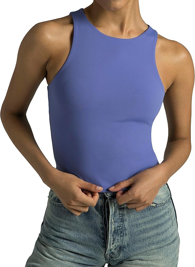 Colorfulkoala Women's High Neck Tank Tops Body Contour Sleeveless Crop Double Lined Yoga Shirts | Amazon (US)