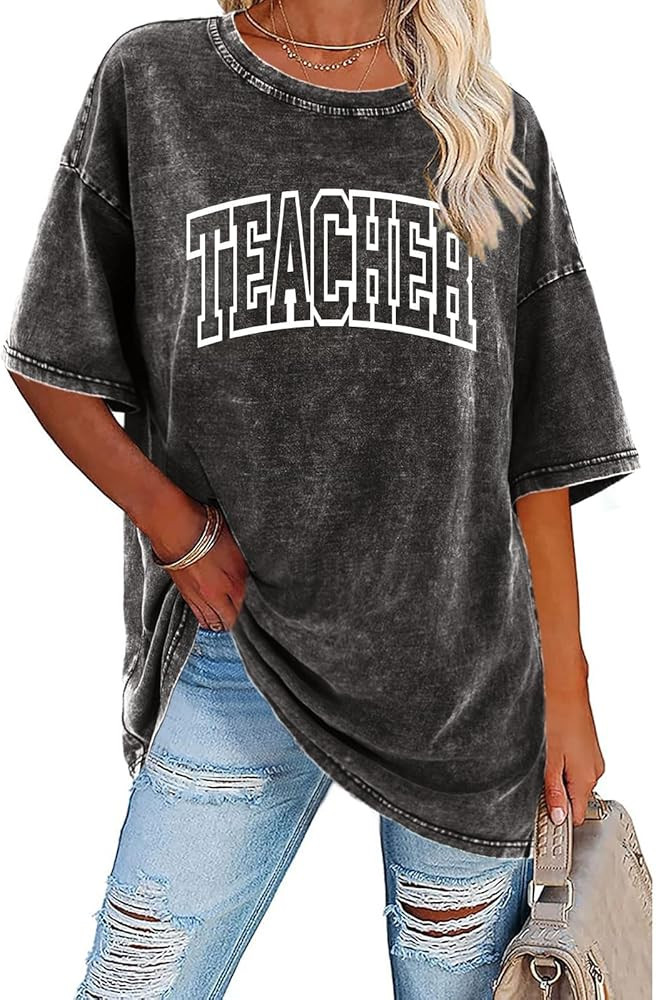 Teacher Shirts for Women Oversized Tshirts Teacher Appreciation Gifts Shirt Letter Printed Short ... | Amazon (US)