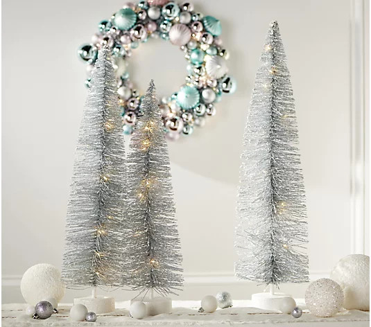 Set of 3 Oversized Lit Bottlebrush Trees by Valerie - QVC.com | QVC
