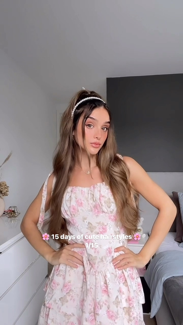 Hair half up hairstyle🌸 15 days of cute hairstyles • day 1/15 

Pearl hand band, pink hair band, long hair hairstyles, summer dress, sun dress, pink floral dress, Ladies' Floral Print Pleated Bust Cami Multicolor Dress

#LTKsummer #LTKstyletip #LTKbeauty