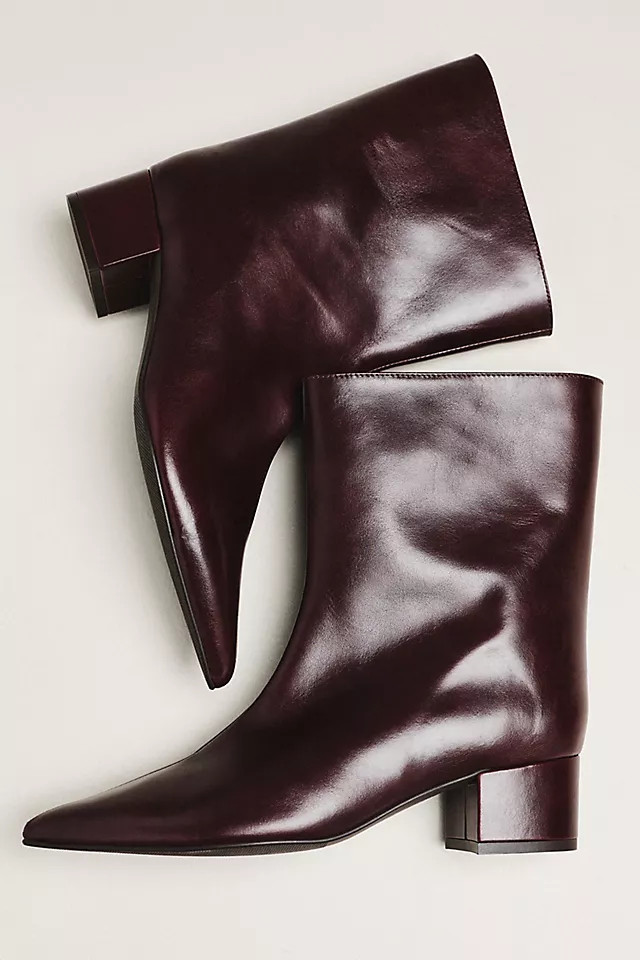 Leather Pointed-Toe Block Heel Boots | Anthropologie (US)