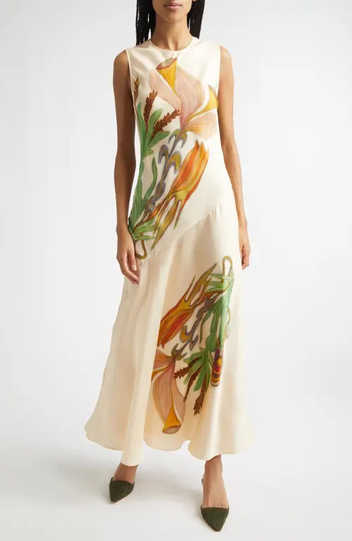 Ulla Johnson Gaea Botanical Silk Midi Dress in Inner Nature at Nordstrom, Size 0 | Nordstrom