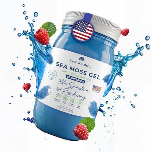 TrueSeaMoss Wildcrafted Irish Sea Moss Gel - Made with Dried Seaweed & Fresh Sea Vegetables, Seamoss - Made in USA (Blue Spirulina and Raspberry, Pack of 1 | Amazon (US)