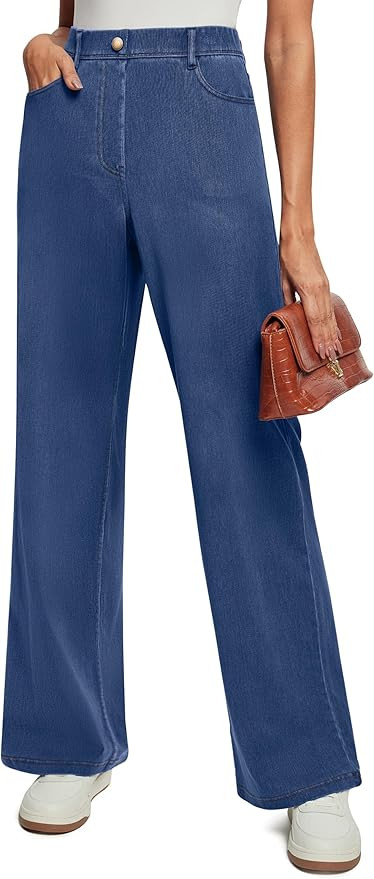 IUGA Wide Leg Jeans Woman Stretchy Sweatpant Jeans Women Pull On Baggy Jean High Waisted Trendy S... | Amazon (US)