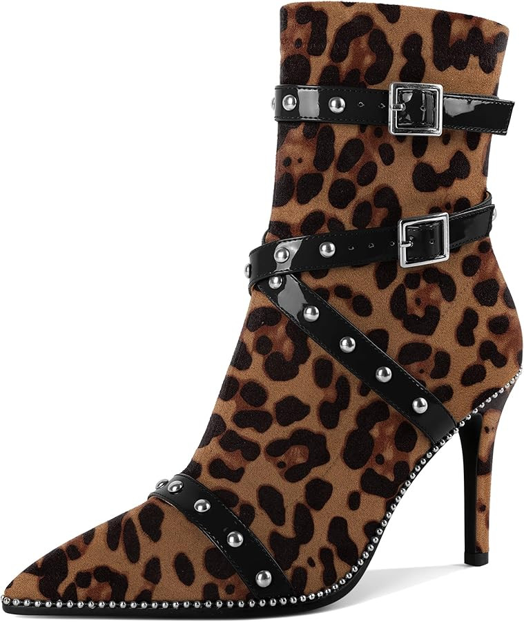 Joseywade Womens Ankle Booties 3.7 Inch Heel High Stiletto Boots Beaded Studded Pointed Toe Side ... | Amazon (US)