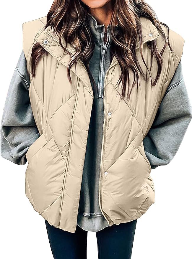 MEROKEETY Women's Winter Puffer Vest Quilted Stand Collar Zip Up Padded Gilet Coat with Pockets | Amazon (US)