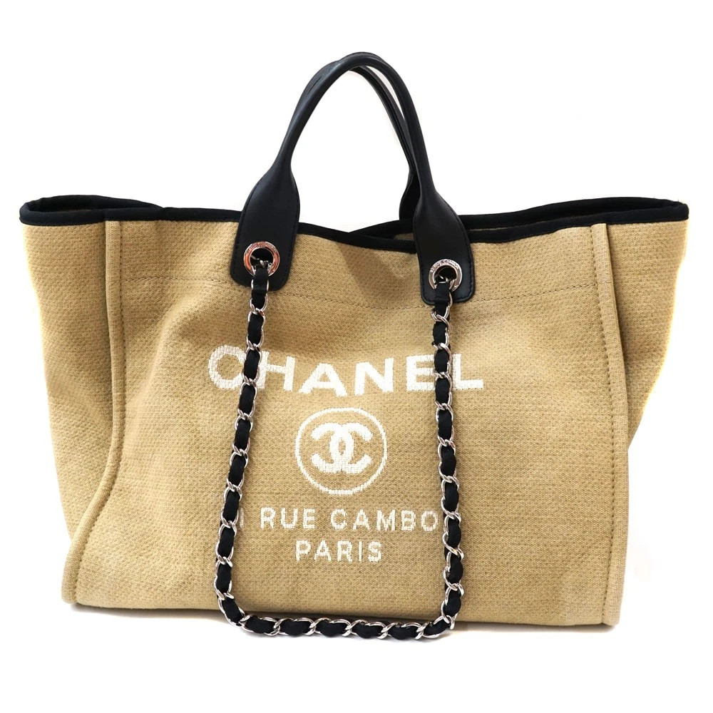 Chanel Deauville GM Beige Black Canvas Leather Bag Manufacturer #KN314 | eBay US