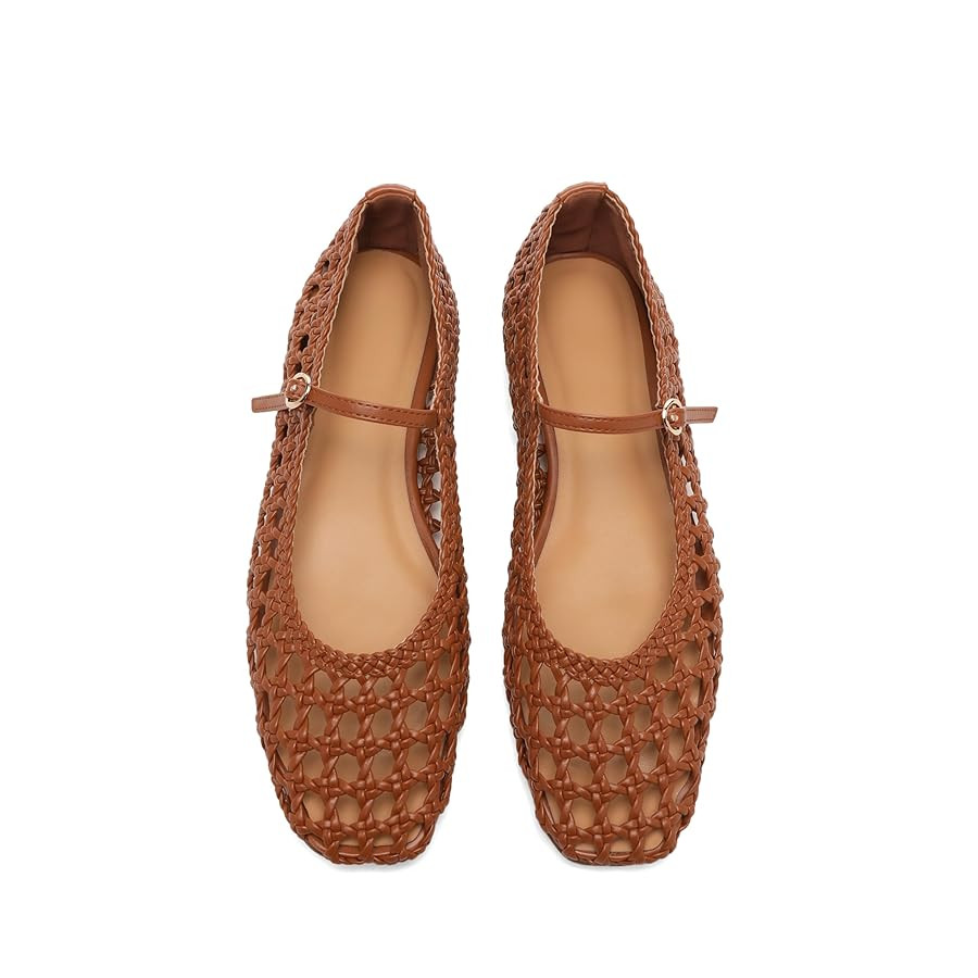 Woven Mesh Ballet Flats for Women with Metal Buckle Strap Ballerina Flat Shoes Comfortable Round ... | Amazon (US)