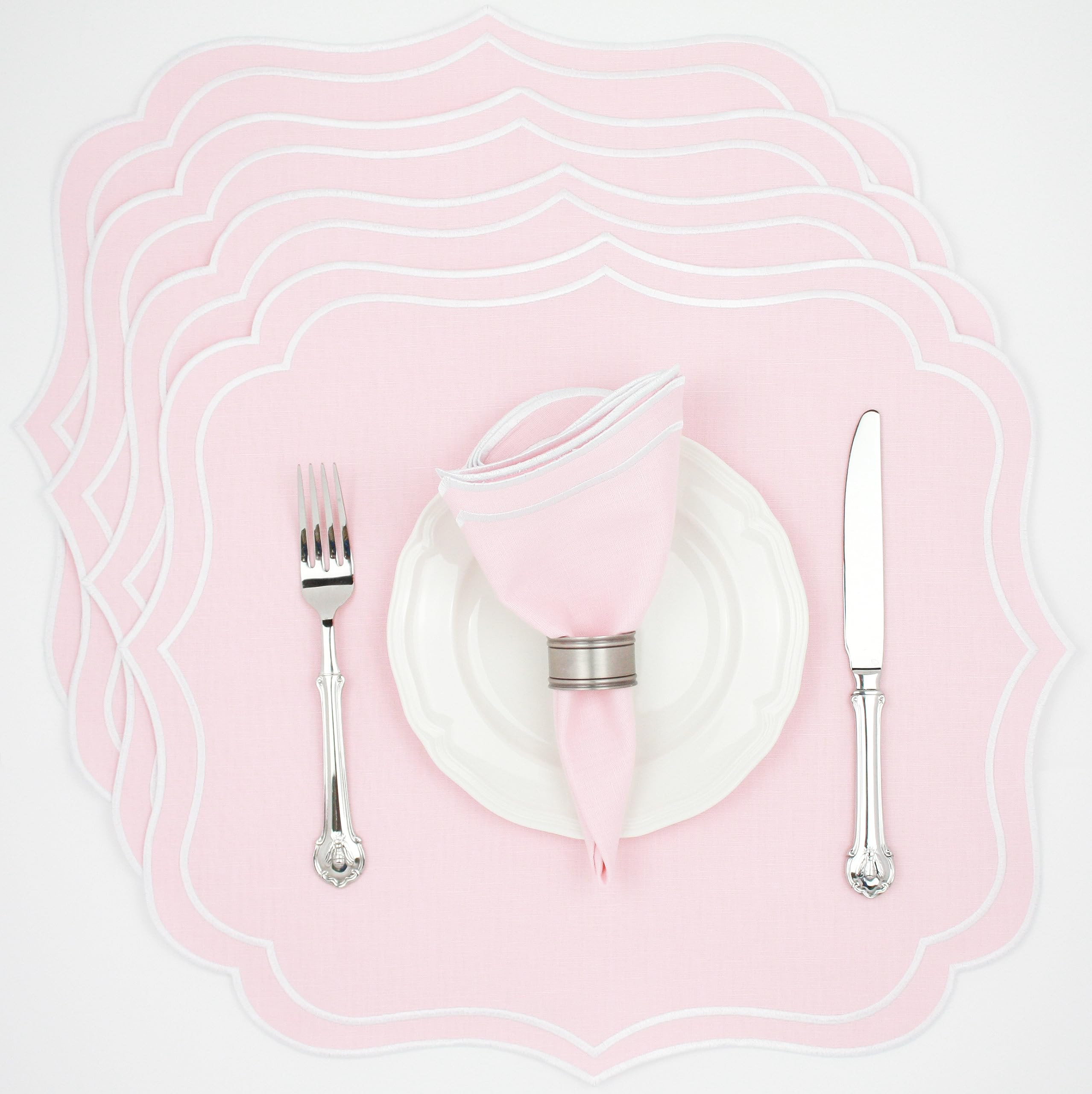 Cotton Linen Placemats Set of 4 - Double Layered, Machine Washable, Wrinkle Resistance, Scalloped... | Amazon (US)