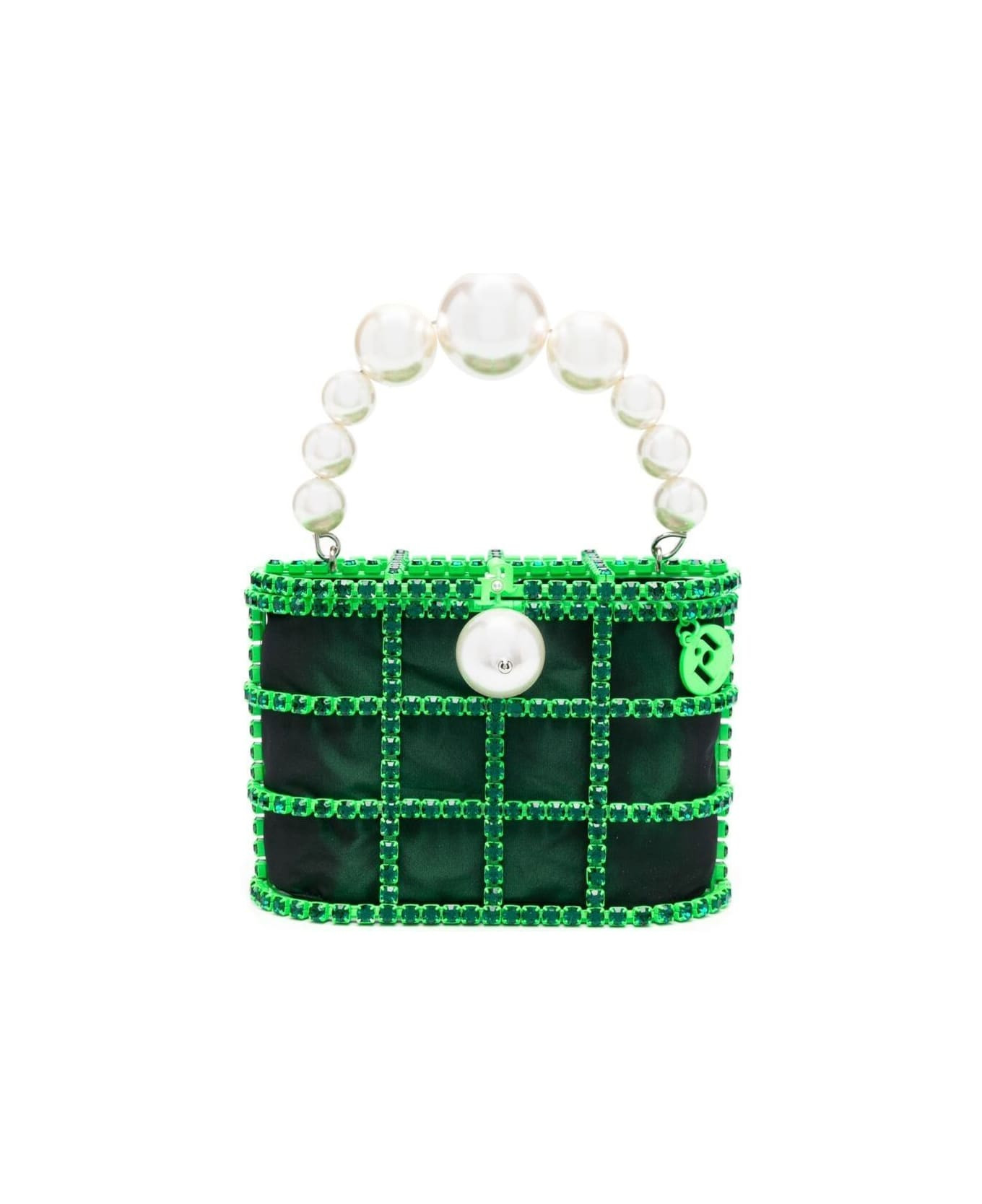 'holli' Green Handbag With Pearl Handle And Removable Pouch In Fabric And Brass Woman | Italist.com US