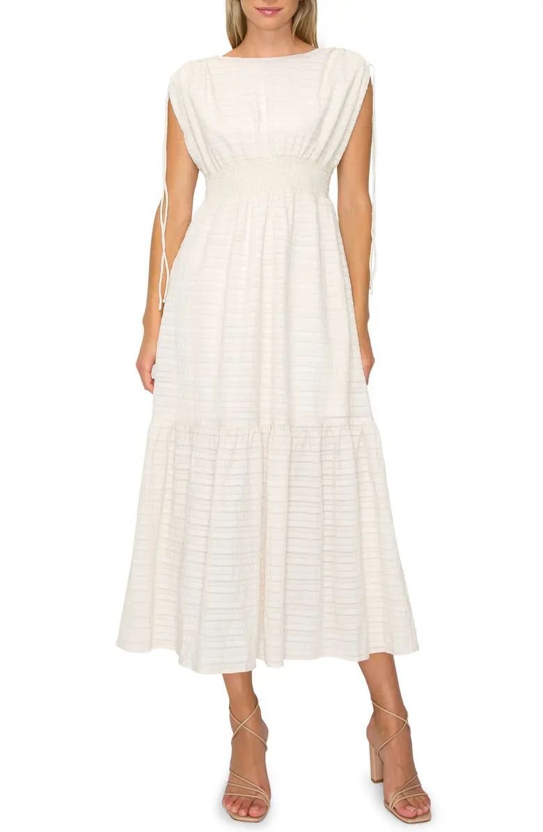 Textured Smocked Waist Tiered Midi Dress | Nordstrom