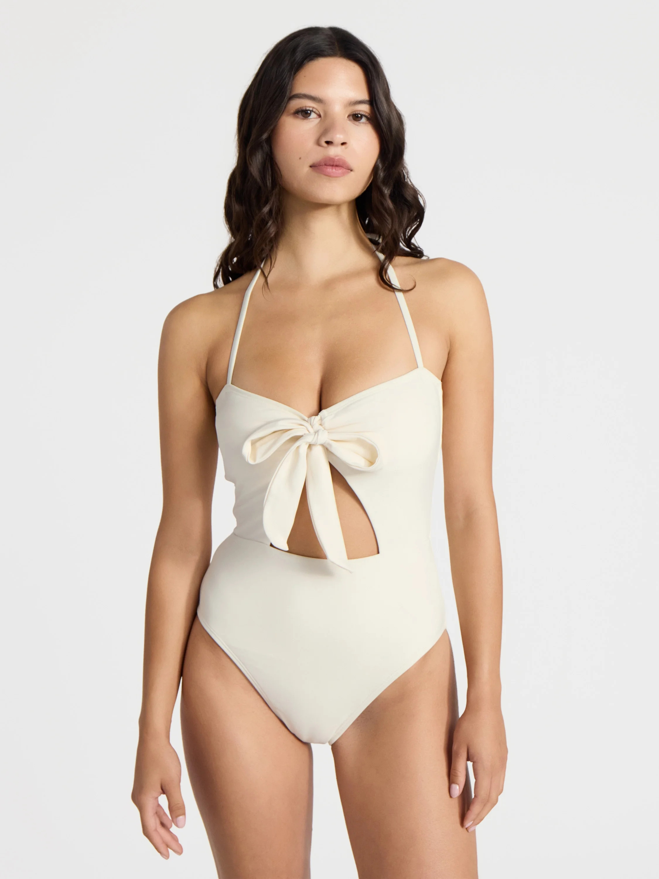 No Boundaries Solid One-Piece Swimsuit with Front Tie, Women’s | Walmart (US)