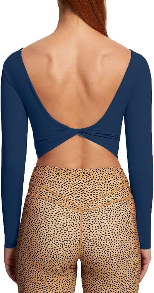 Aoxjox Long Sleeve Crop Tops for Women Emma Twist Back Workout Crop T Shirt Top | Amazon (US)