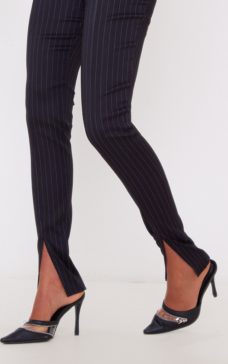 Tall Black Pintstripe Split Hem Pants | PrettyLittleThing US