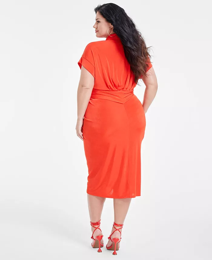 Trendy Plus Size Tie-Front Ruched Shirtdress | Macy's