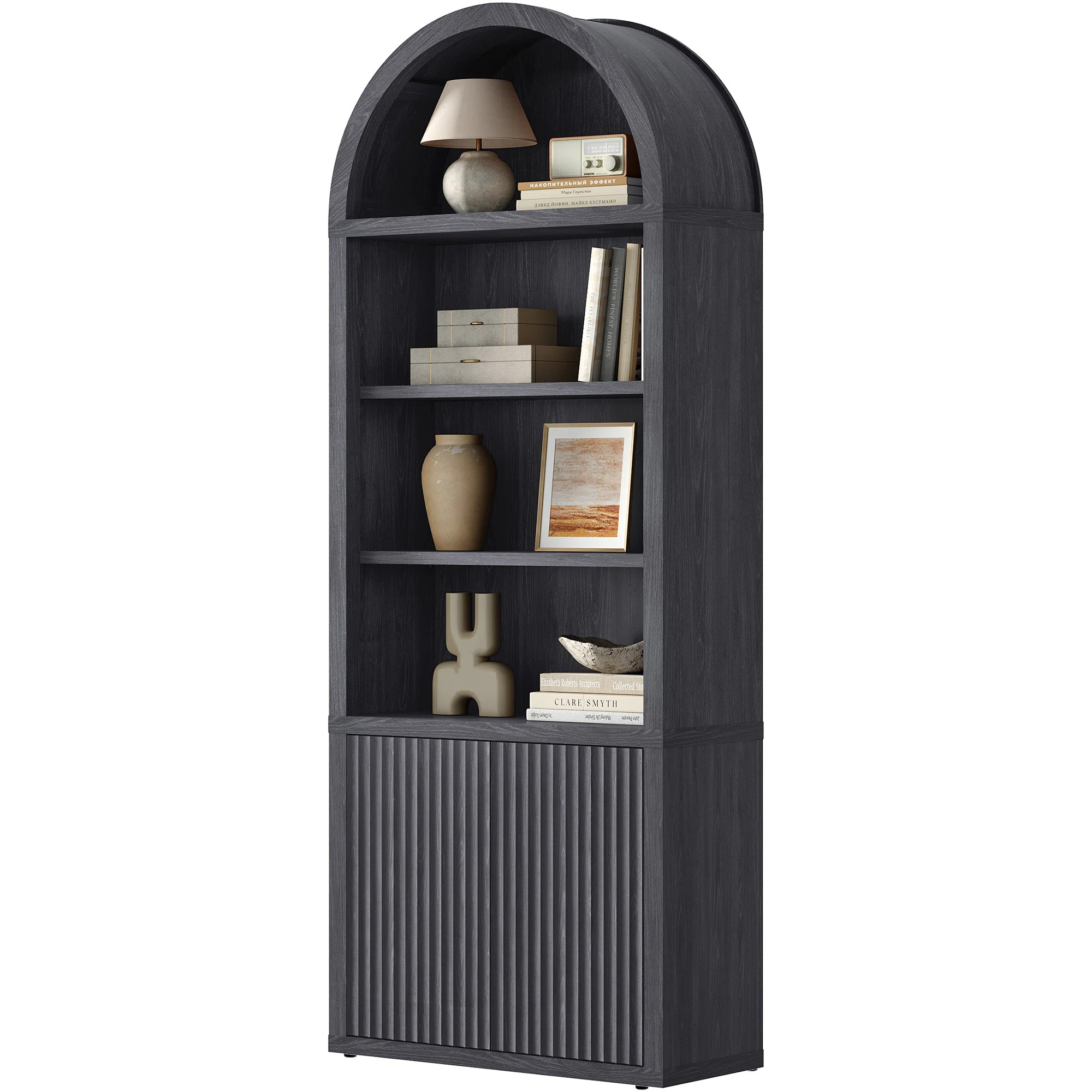 Latitude Run® Cesiro 5-Tier Bookcase With 2 Fluted Doors And Adjustable Shelves & Reviews | Wayf... | Wayfair North America