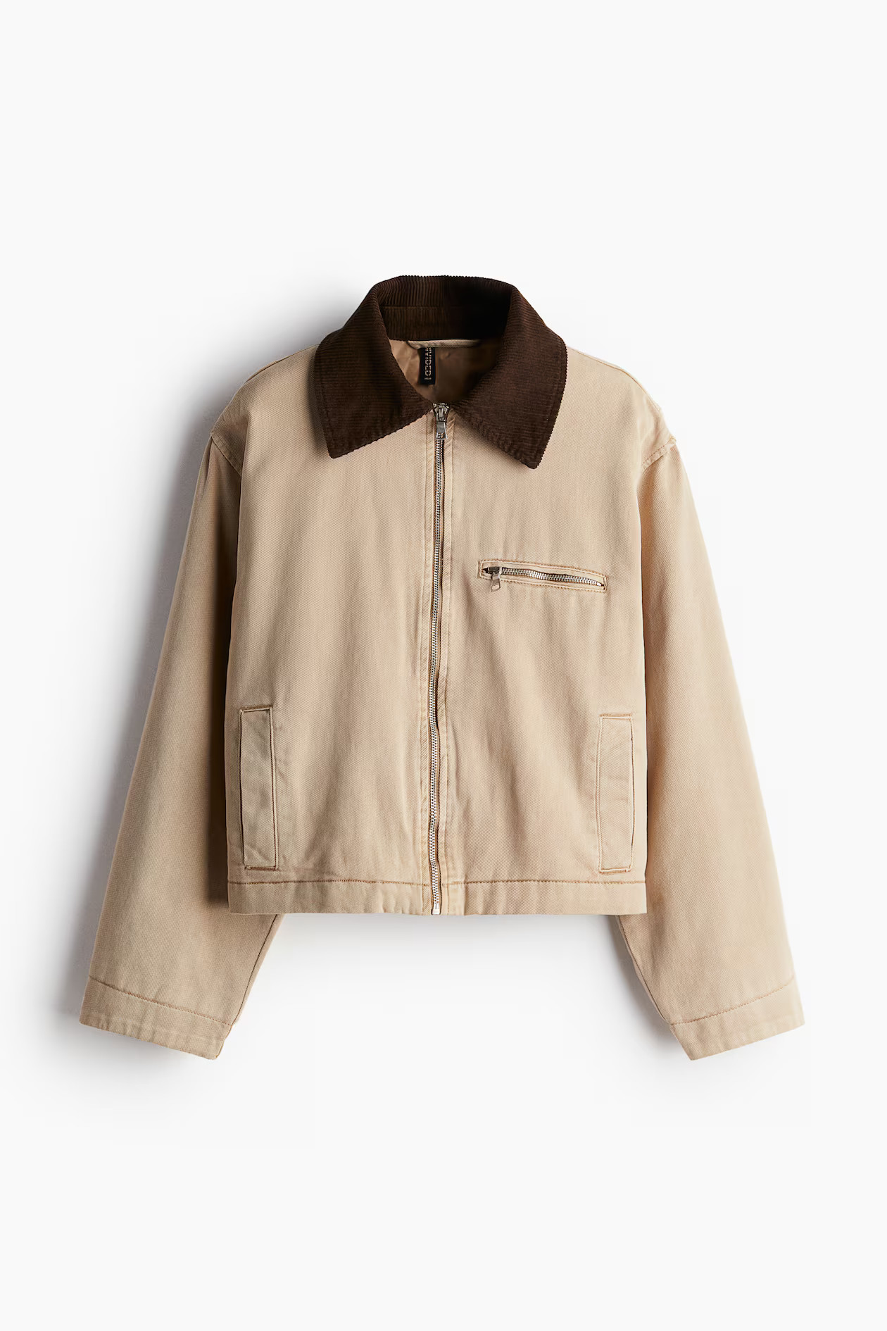 Cazadora de sarga con cuello de pana - Manga larga - Largo normal - Beige claro/Marrón oscuro - ... | H&M (FR, IT, ES, PT, BE)