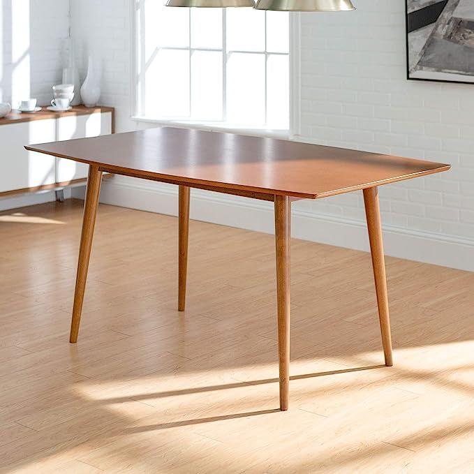 Walker Edison 6 Person Mid Century Modern Wood Hairpin Rectangle Kitchen Dining Table, Brown | Amazon (US)