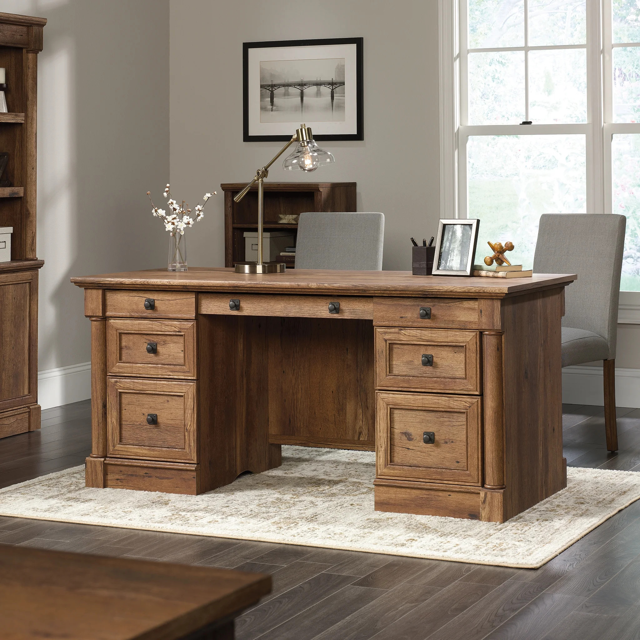 Sauder Palladia Traditional Executive Desk, Vintage Oak Finish - Walmart.com | Walmart (US)