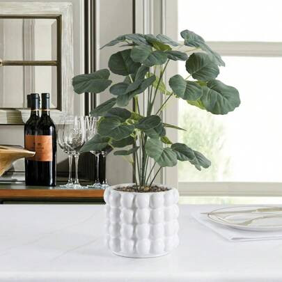 Green Faux Plant In A White Ceramic Bubble Vase, 15.5 | SHEIN