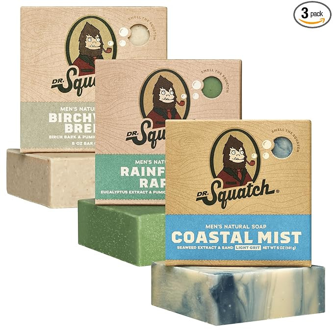 Dr. Squatch Natural Bar Soap for Men - Cold Process Soap with No Harsh Chemicals - Birchwood Bree... | Amazon (US)