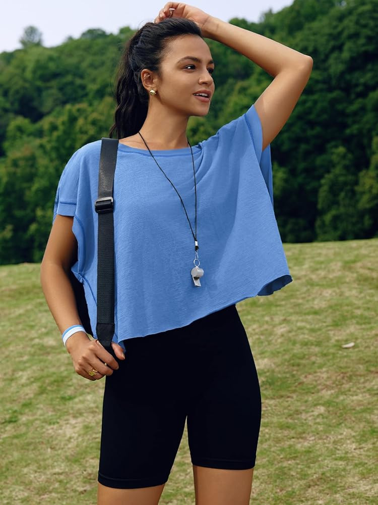 SENSERISE Womens Open Back Workout Tops Backless Short Sleeve Athletic Shirt Running Crop Top Gym... | Amazon (US)