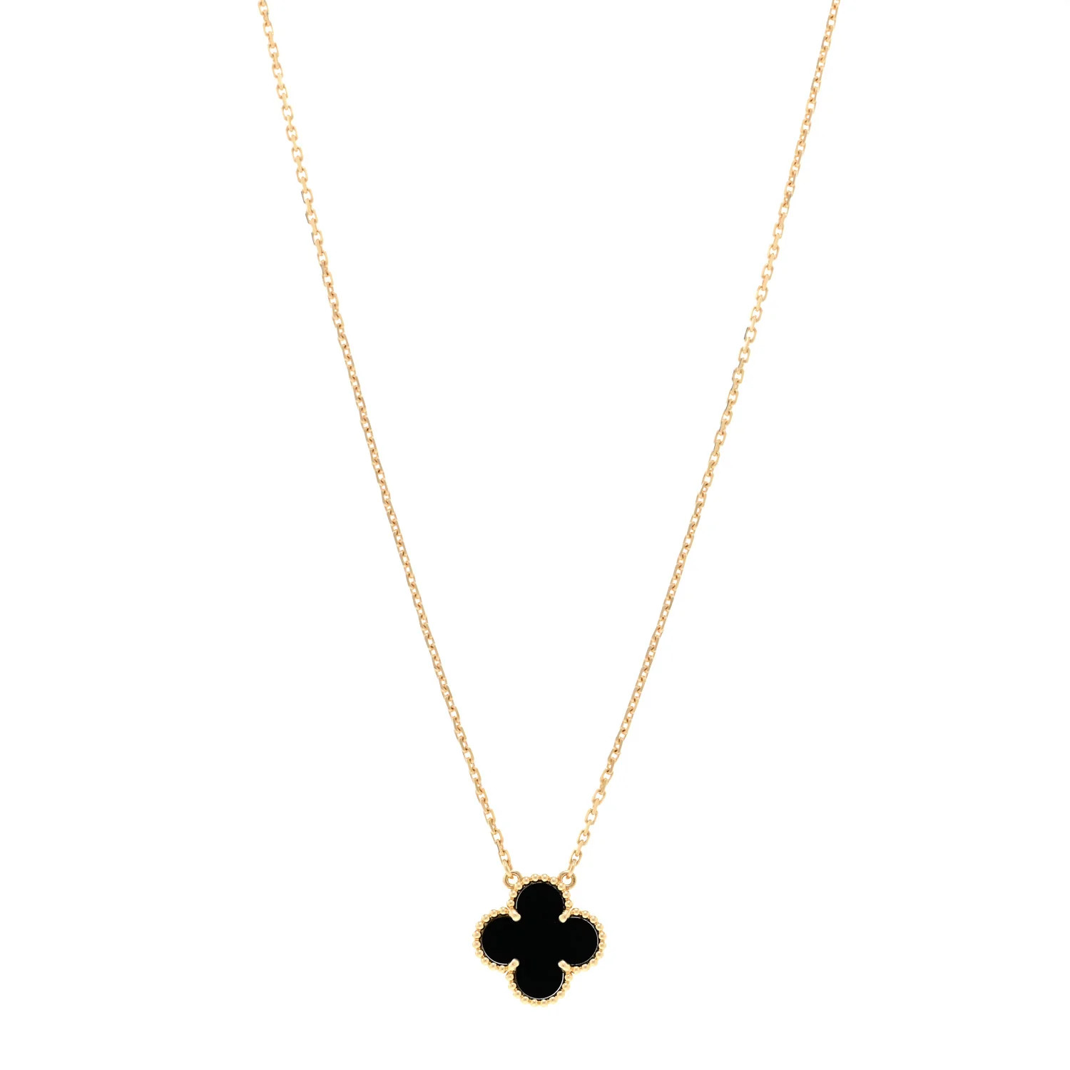 18K Yellow Gold Black Onyx Vintage Alhambra Pendant Necklace | FASHIONPHILE (US)