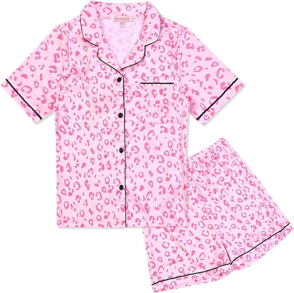QPANCY Kids Satin Pajamas Sets Baby Boy Girl Button-Down Silk Sleepwear 2 Piece Short Sleeve Loun... | Amazon (US)