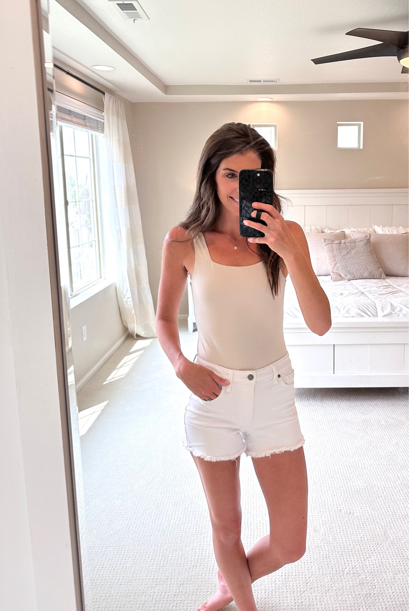 Shop this effortless everyday look: cute white top and white denim shorts!      

 #summerstyle #outfitidea #beachoutfit #casuallook

#LTKstyletip #LTKSeasonal #LTKFind