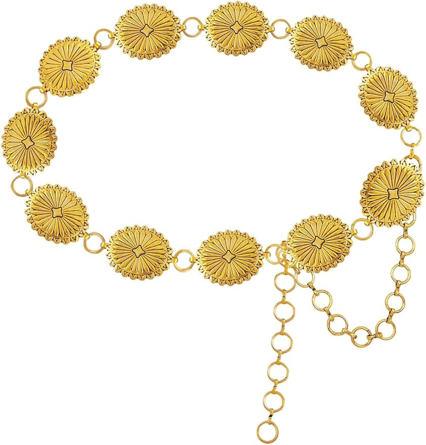 TOPACC Western Metal Concho Belt for Women Cowgirl Chain Belts for Dresses Jeans Country Concert ... | Amazon (US)