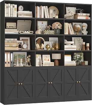 FACBOTALL 75" Triple Wide Bookshelf, Bookshelf and Bookcase with 6 Farmhouse Doors, 71" Wide 6 Ti... | Amazon (US)