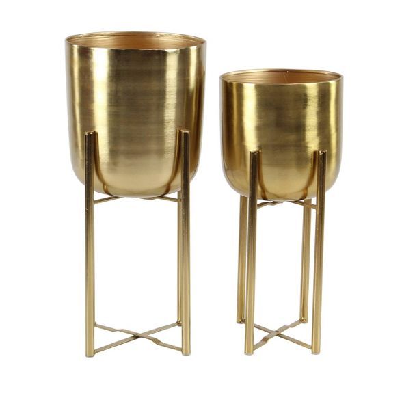 Set of 2 Planters with Stand Gold - Olivia & May | Target