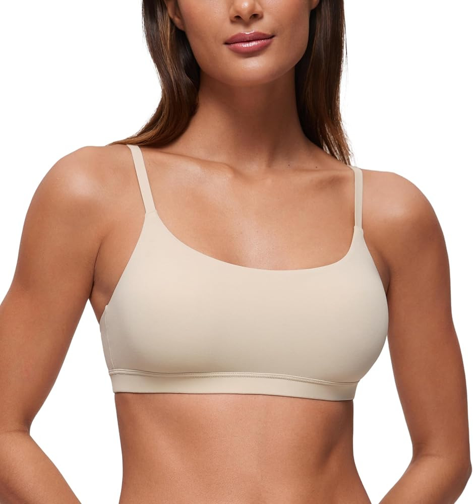 CRZ YOGA Softhold Women's Double Lined Bralettes - Scoop Neck Adjustable Straps Unlined Cami Wire... | Amazon (US)