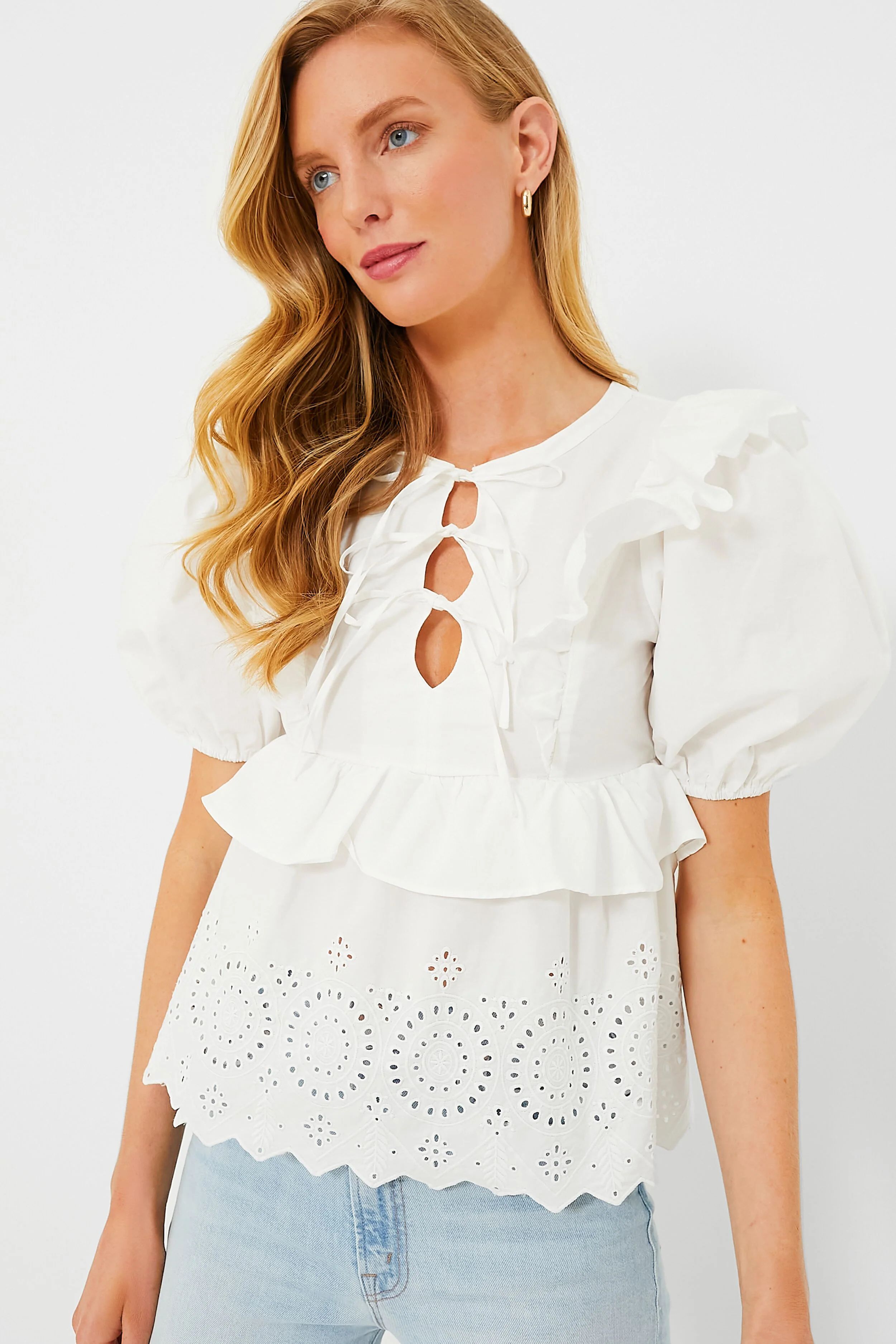 Exclusive White Ruffle Eyelet Top | Tuckernuck (US)