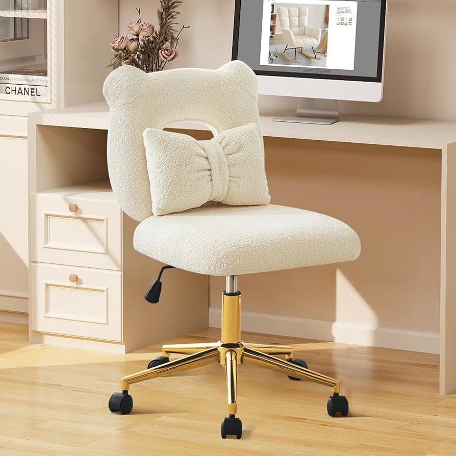 Furnimart Swivel Desk Chair Cute Vanity Chair with Kawaii Backrest & Lumbar Pillow, Armless Comfy... | Amazon (US)