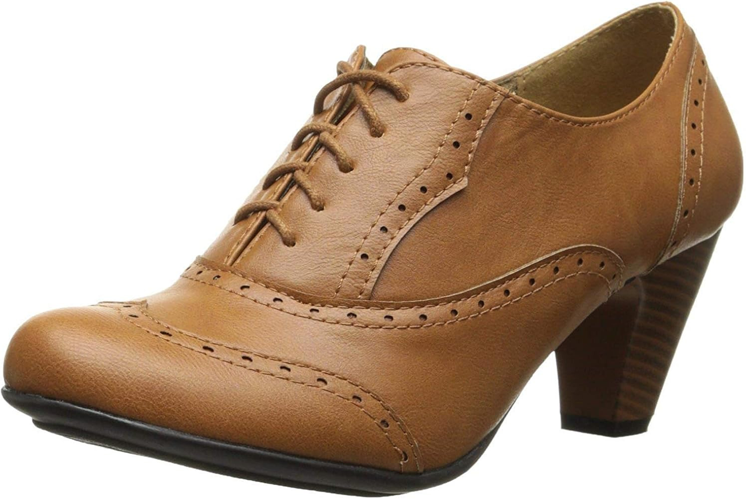 REFRESH Leatherette Lace Up Oxford Chunky Booties Women Ankle Heels | Amazon (US)