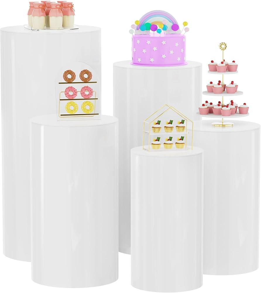 White Cylinder Pedestal Stand for Party 5Pcs Round Cylinder Display Plinth Pillars for Wedding Bi... | Amazon (US)