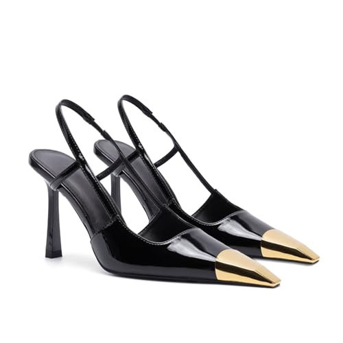 THESHY Womens Slingback High Heels Metal Pointed Toe Leather High Stiletto Heel Pumps Slip on Elastic Strap Fashion Dress Shoes for Women | Amazon (US)