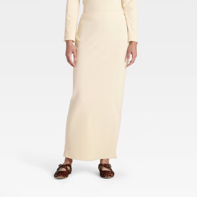Women's High-Rise Brushed Ribbed Maxi Skirt - A New Day™ Cream L | Target