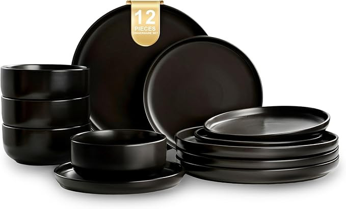 EWFEN Plates and Bowls Sets, 12 Pieces Ceramic Dinnerware Set for 4, Stoneware Dishware Dishes Se... | Amazon (US)